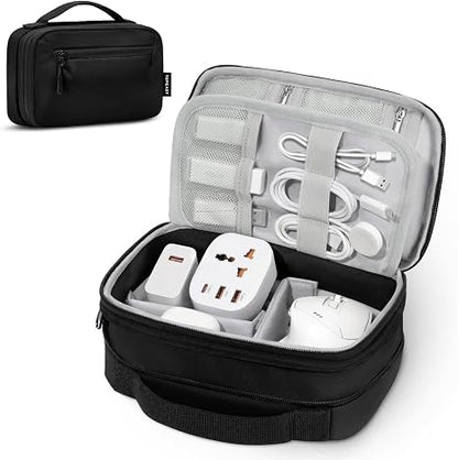 TOPEAST Expandable Cable Organizer Bag, Large Capacity Tech Pouch Electronics Travel Organizer Case, Waterproof Tech Essentials Storage Bag for Men, Charger, Cord, Mouse, Office Desk, Black